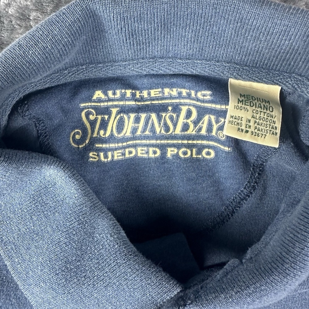 St John's Bay Sueded Polo Shirt Men's Medium Blue Long Sleeve Casual Soft Suede - Picture 2 of 15